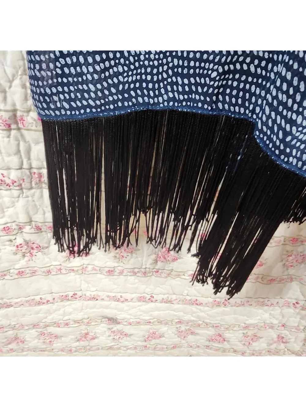 LuLaRoe Fringed Kimono Cardigan Large Blue Dot Lightweight